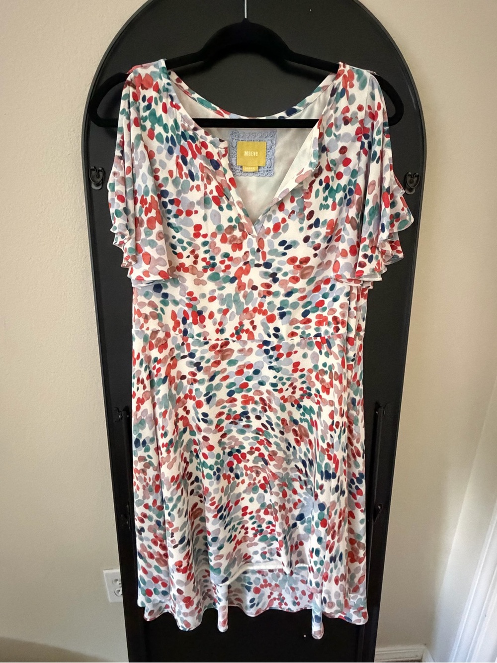 Anthropologie Maeve White Midi Dress with Multicolor Dot Print